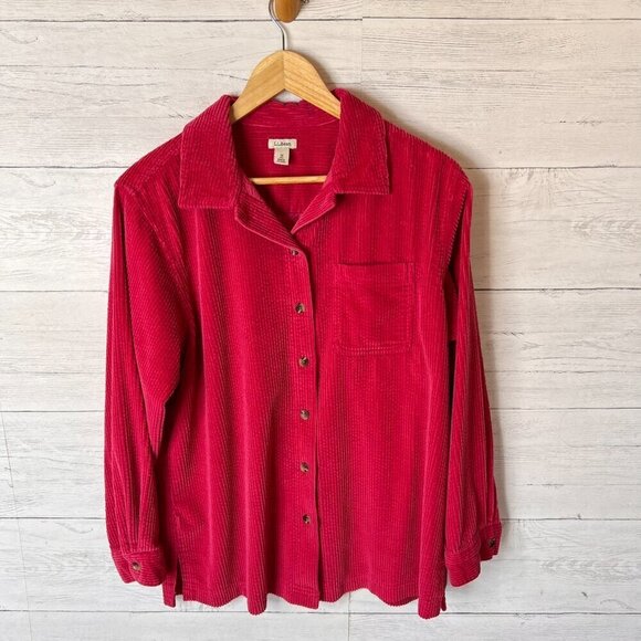 L.L. Bean Shacket Womens Size Medium Hot Pink Corduroy Button Down Cotton Fall - Picture 3 of 16